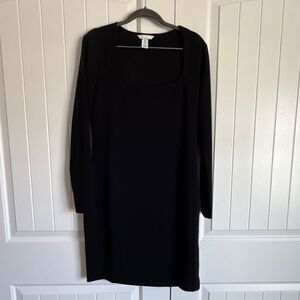 H&M Black Sheath Dress Long Sleeve Square Neck Knee Length Women's Size L